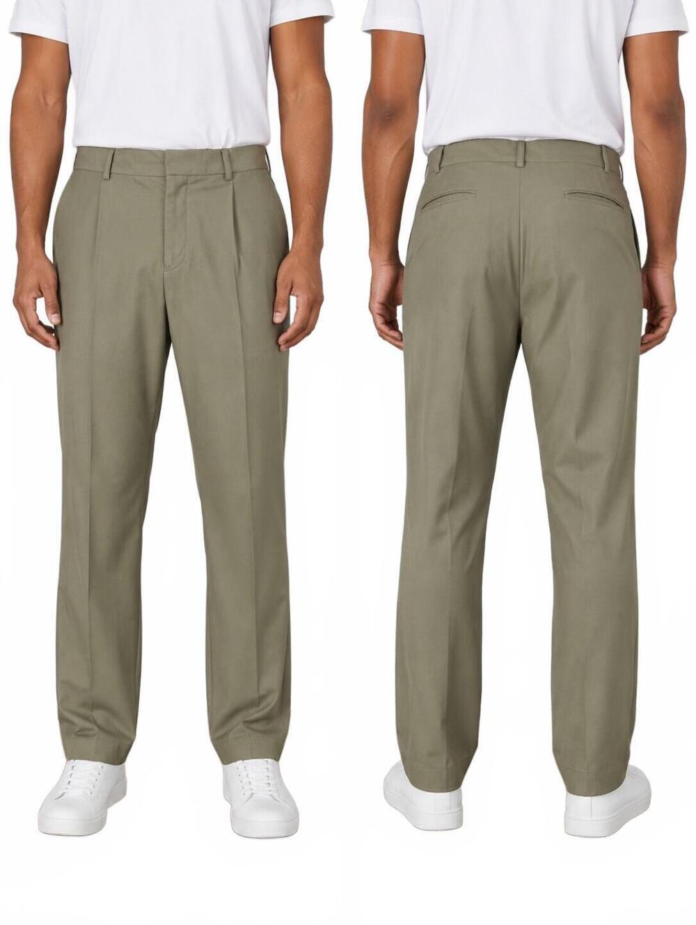 Boohooman Men's Sage Green Faux Leather Dress Pants In Size 36 Flat-Front Design